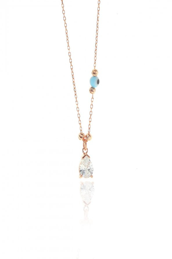 Gümüş dorica toplu taşlı damla kolye SGTL9018 - Resim 2