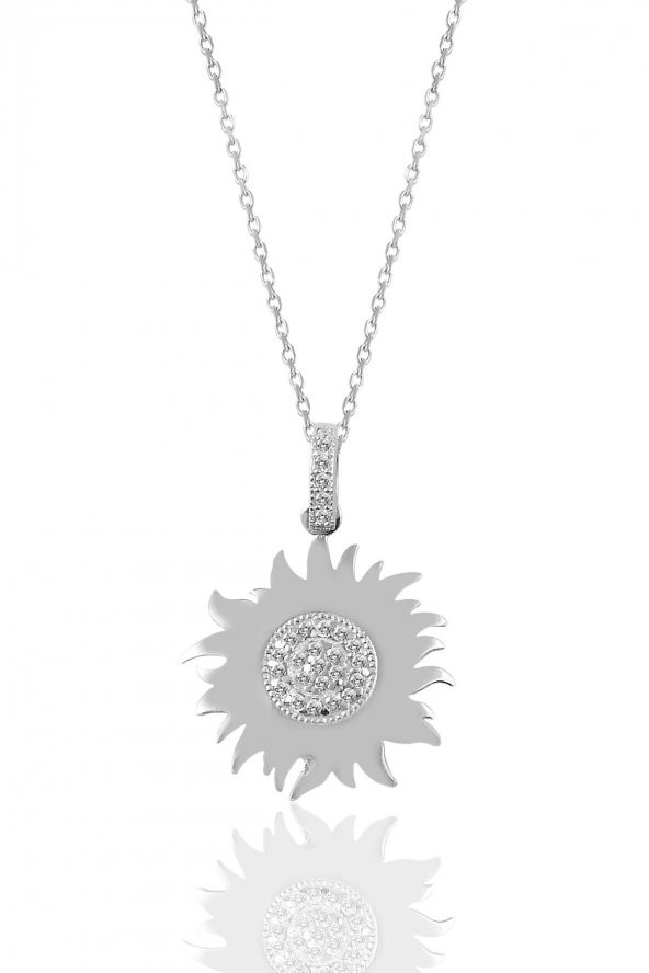 Gümüş zirkon taşlı güneş kolye ürün görseli 1