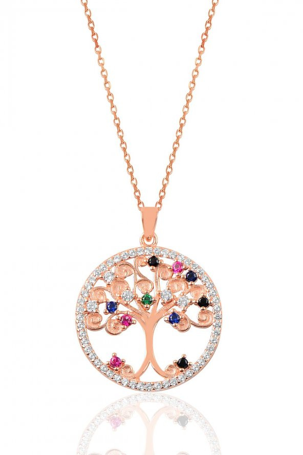 Gümüş renkli taşlı hayat ağaçı kolye ürün görseli