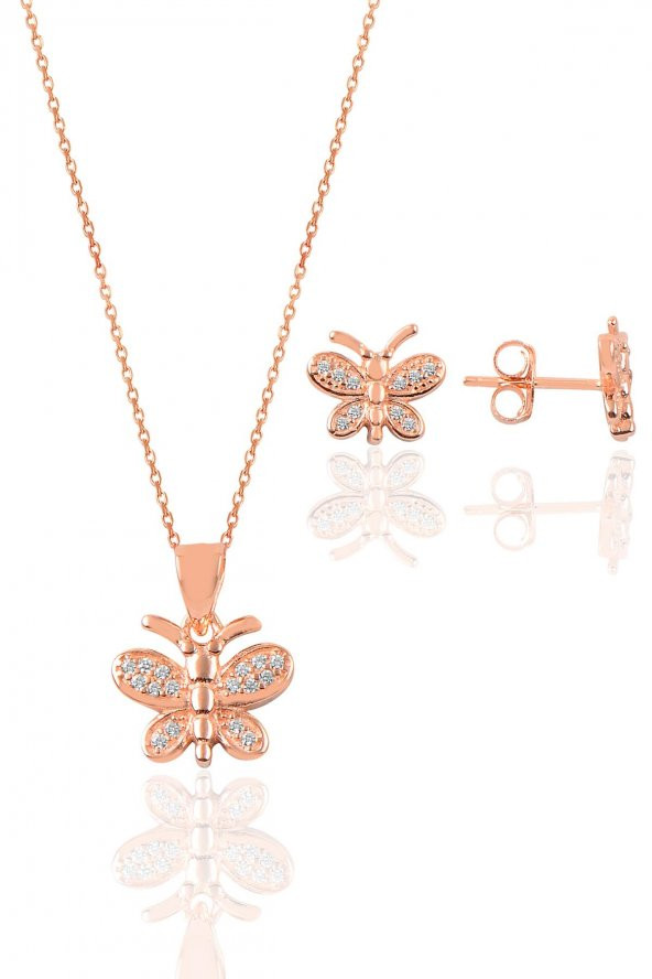 Gümüş  rose kelebek modeli ikili set ürün görseli