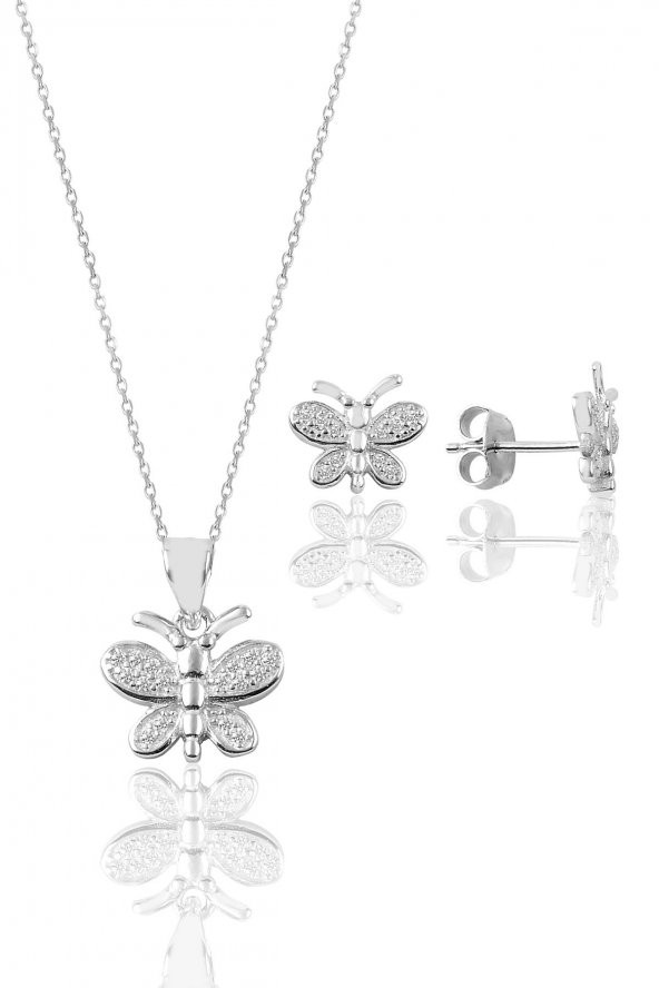 Gümüş kelebek modeli ikili set ürün görseli
