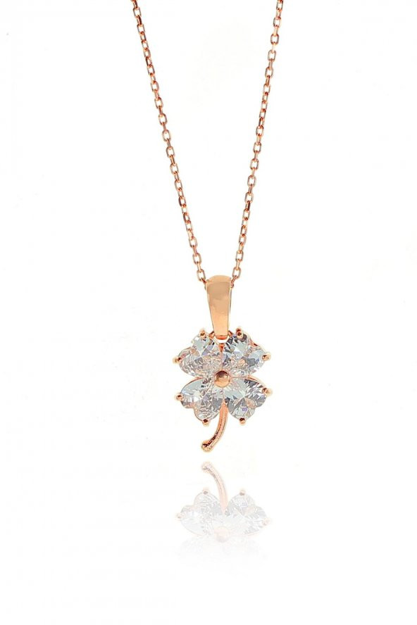 Gümüş rose zirkon taşlı yonca kolye - 1