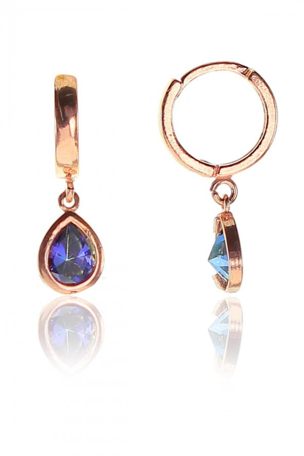 Gümüş rose halkalı damla taşlı küpe ürün görseli