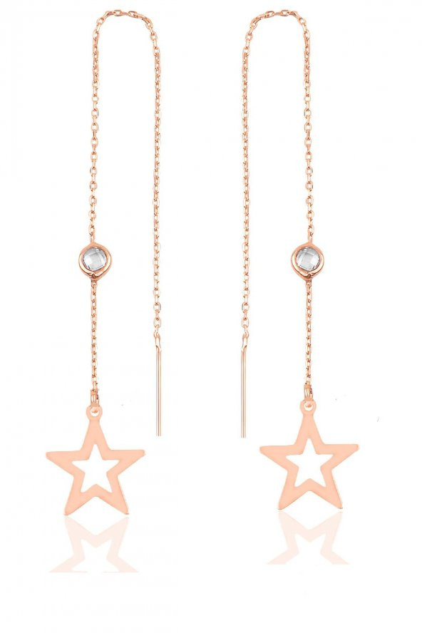 Gümüş  taşlı zincirli küpe yıldız modeli ürün görseli