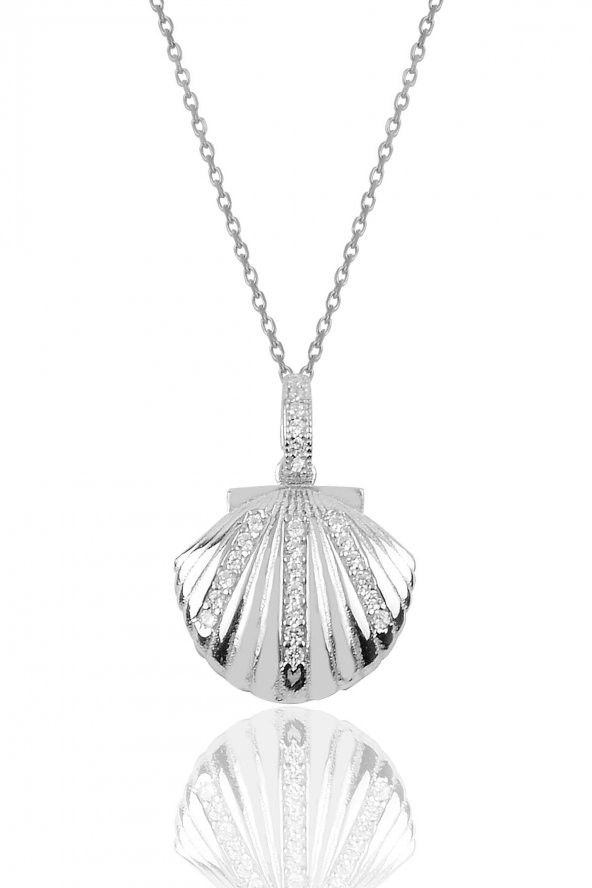Gümüş taşlı midye modeli kolye ürün görseli 1