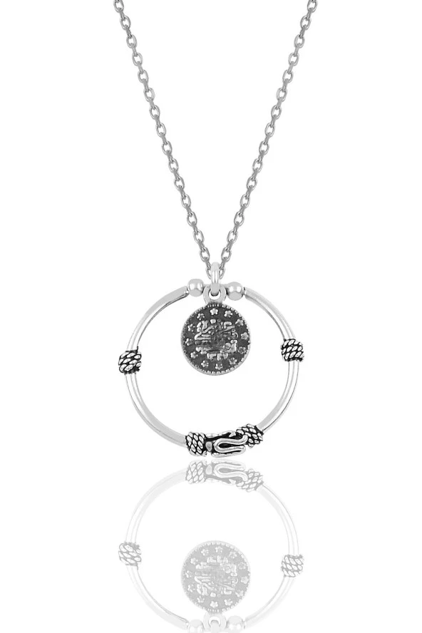 Gümüş para modeli eksenler kolyesi SGTL9706 ürün görseli 1