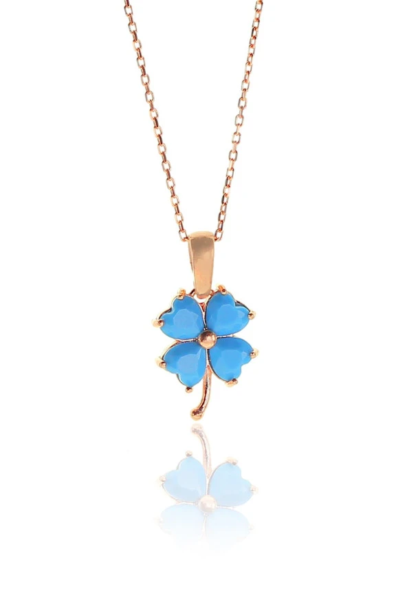 Gümüş rose turkuaz taşlı yonca kolye SGTL9331 ürün görseli