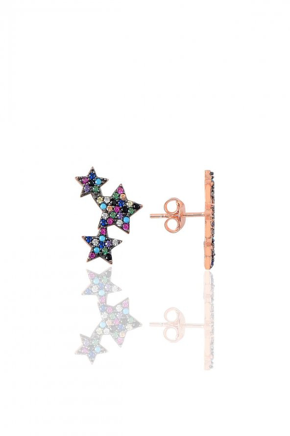 Gümüş renkli taşlı yıldızlar küpesi ürün görseli