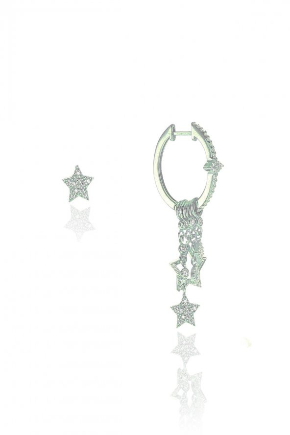 Gümüş yıldız modeli rodajlı şans küpe ürün görseli