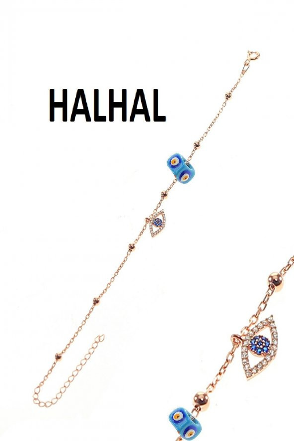 Gümüş göz ve turkuaz taşlı toplu zincir halhal ürün görseli