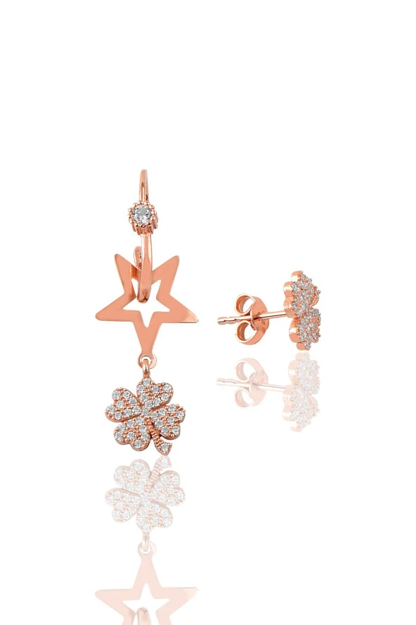 Gümüş yonca modeli göçmen halkalı şans küpesi SGTL9656 ürün görseli 1