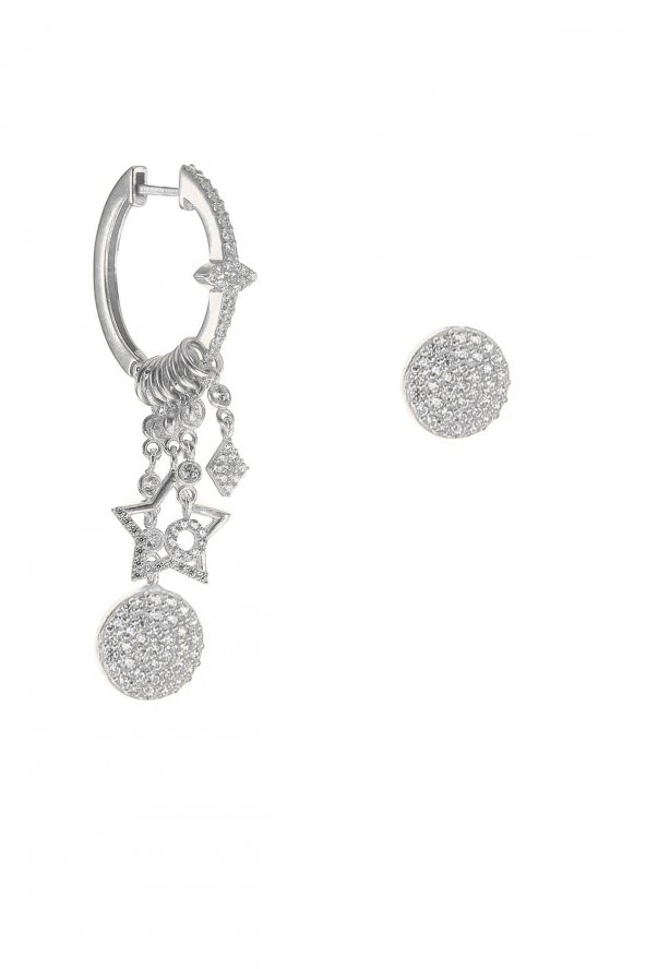 Gümüş yuvarlak modeli şans küpe - Resim 2