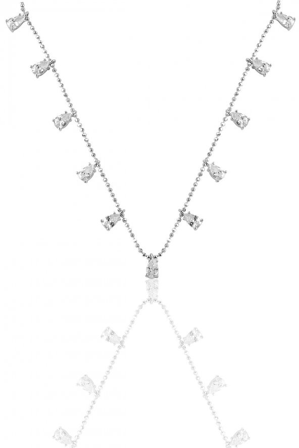 Gümüş damlalı zirkon taşlı kolye ürün görseli 1