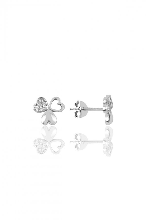 Gümüş zirkon taşlı yonca modeli küpe ürün görseli 1