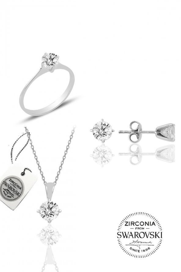 Gümüş Swarovski tek taş modeli üçlü set SGTL20507A - Resim 2