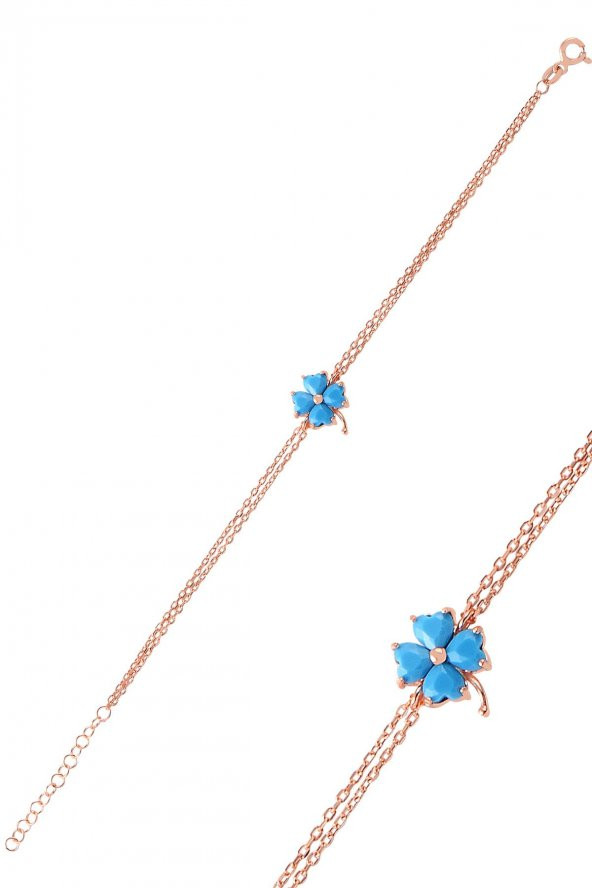 Gümüş Turkuaz taşlı yonca bileklik ürün görseli