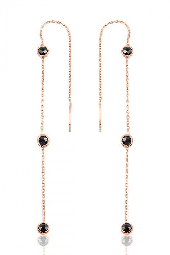 Gümüş 3 taşlı zincirli küpe ürün görseli 1