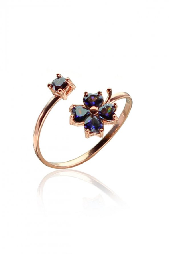 Gümüş mavi mistik taşlı yonca modeli ayarlamalı yüzük ürün görseli