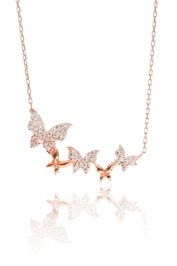 Gümüş zirkon taşlı uçan kelebekler kolyesi SGTL9300 ürün görseli 1