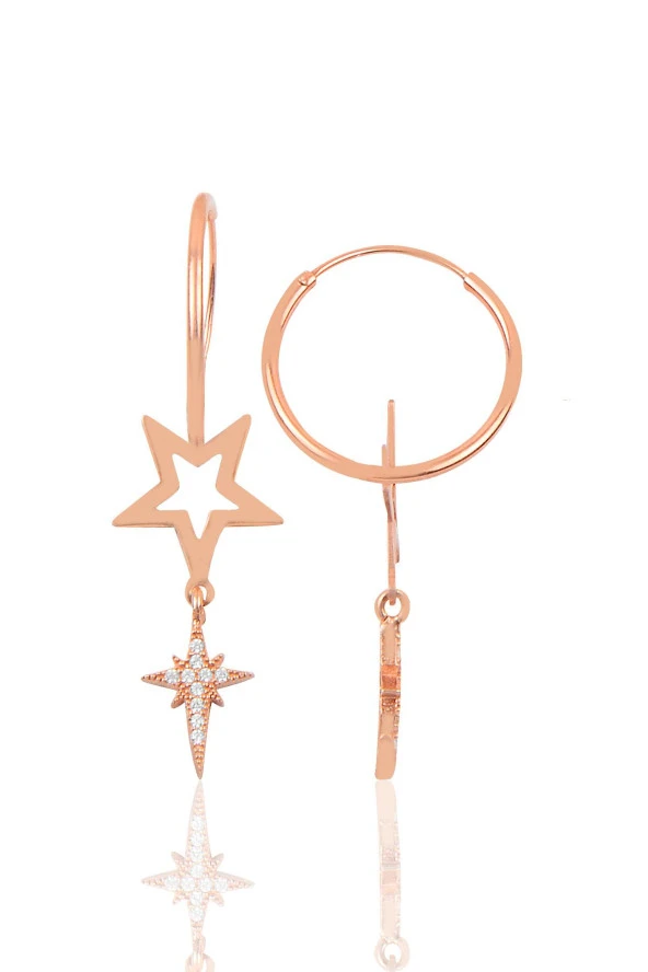 Gümüş yıldız ve kutup yıldızı modeli halka küpe SGTL9763 ürün görseli