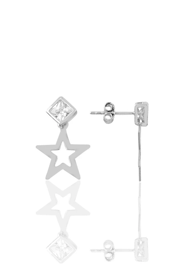 Gümüş baget taşlı yıldız modeli küpe SGTL9741 ürün görseli