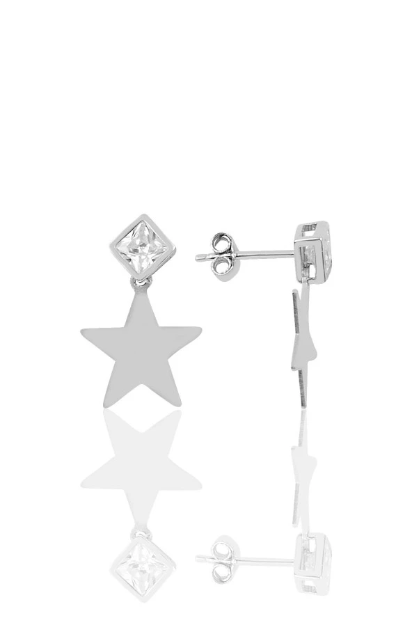 Gümüş baget taşlı yıldız modeli küpe SGTL9739 ürün görseli