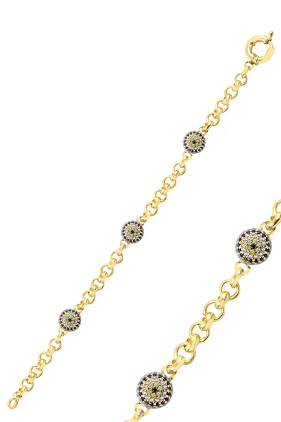 Gümüş büyük boy turkuaz taşlı nazarlı bileklik - Resim 3