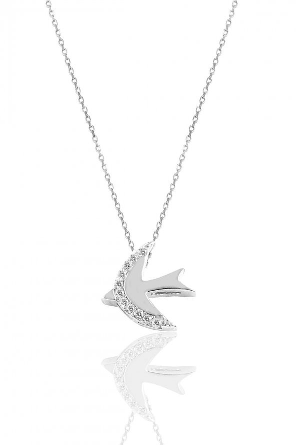 Gümüş rodyumlu zirkon taşlı martı kolye ürün görseli