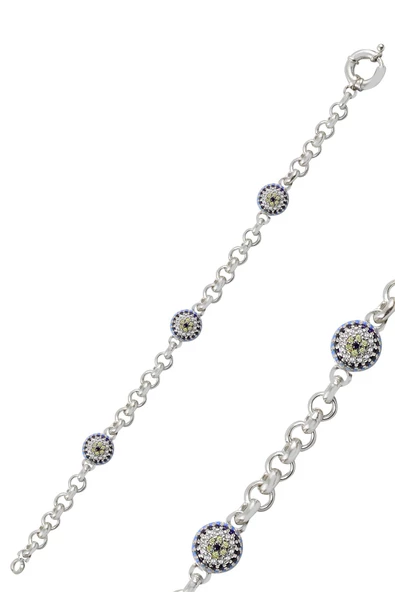 Gümüş büyük boy turkuaz taşlı nazarlı bileklik ürün görseli