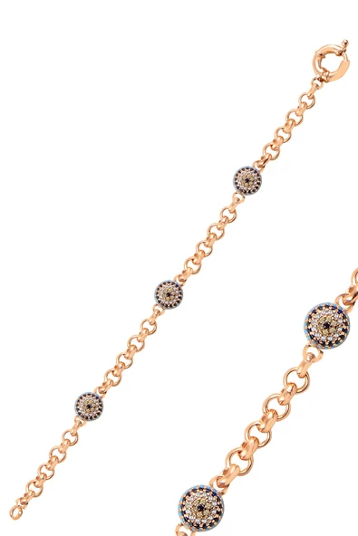 Gümüş büyük boy turkuaz taşlı nazarlı bileklik - Resim 2