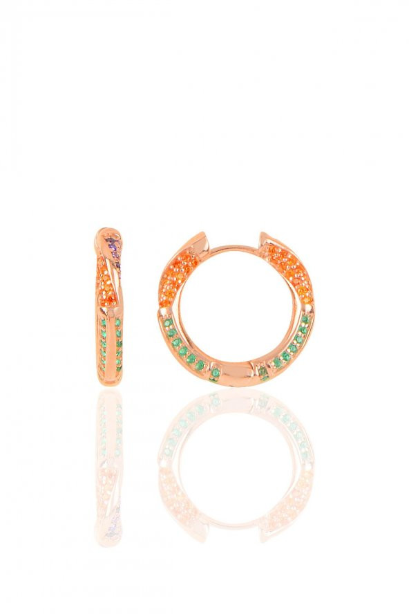 Gümüş rose renkli taşlı orta boy özel tasarım halka küpe ürün görseli 1