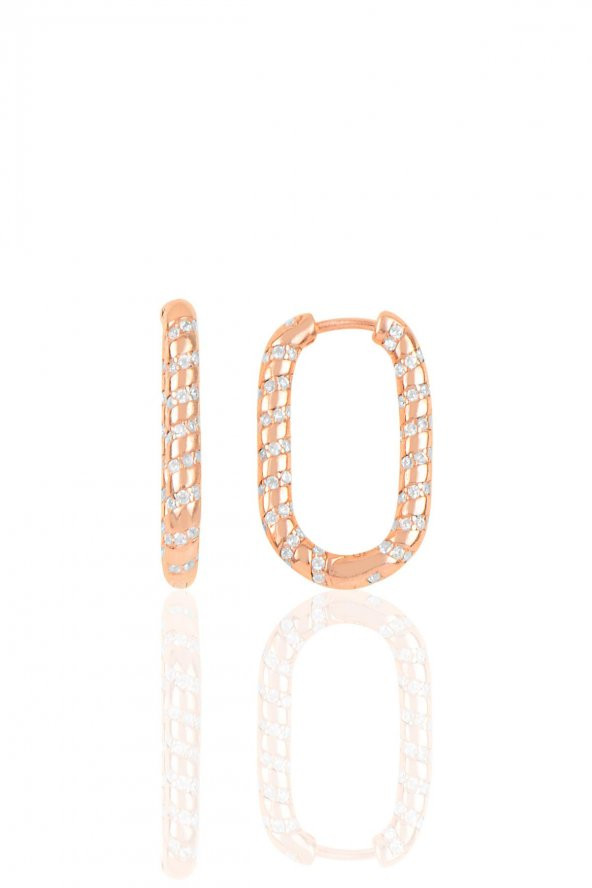 Gümüş rose  zirkon taşlı özel tasarım oval küpe - 1