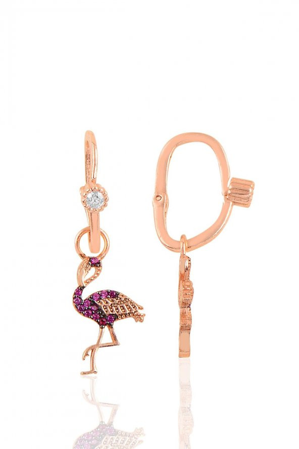 Gümüş rose taşlı flamingo göçmen küpe
