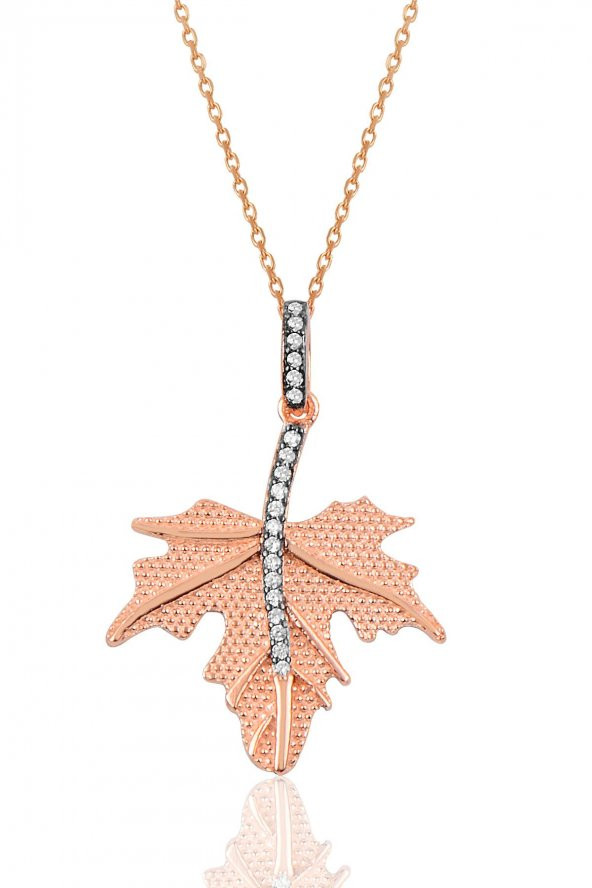 Gümüş elmas montürlü yaprak modeli kolye ürün görseli