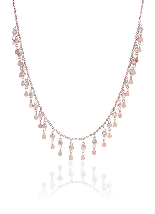 Gümüş rose zirkon taşlı damla pullu kolye ürün görseli 1