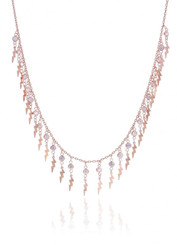 Gümüş rose zirkon taşlı şimşek kolye ürün görseli