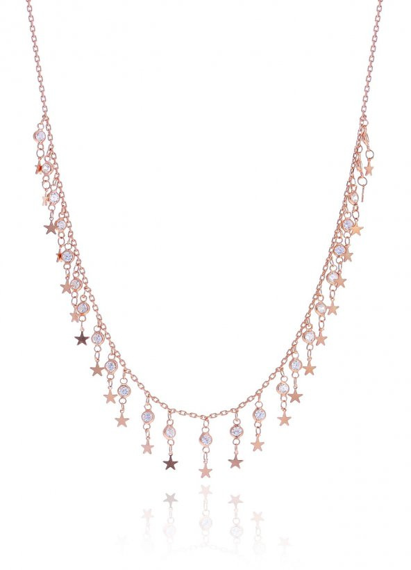 Gümüş rose zirkon taşlı yıldızlı kolye