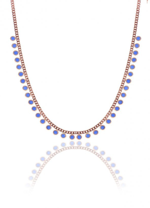 Gümüş rose turkuaz taşlı gurmet zincirli kolye ürün görseli