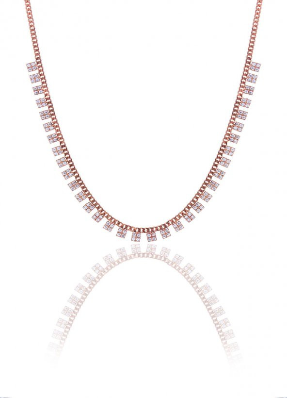 Gümüş rose zirkon taşlı gurmet zincirli kare kolye ürün görseli 1