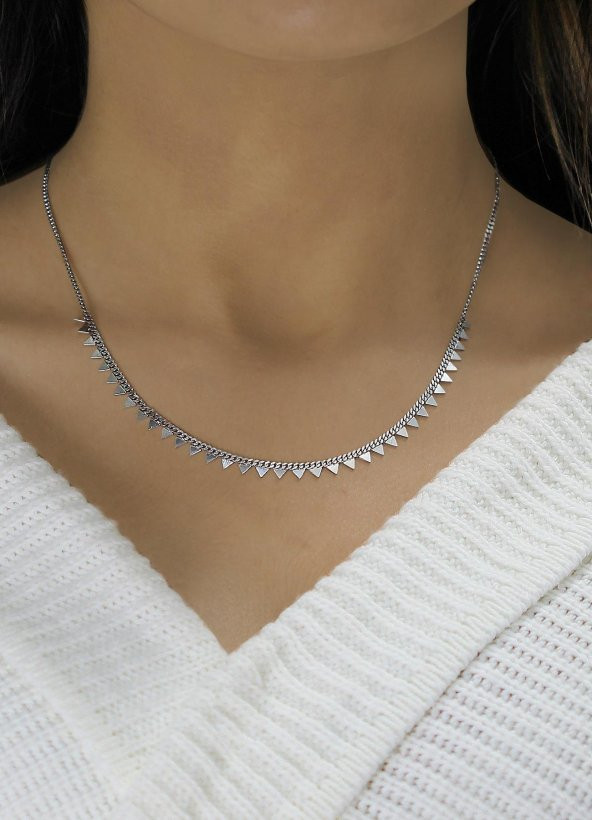 Gümüş rodyumlu gurmet zincirli piramit kolye - Resim 2