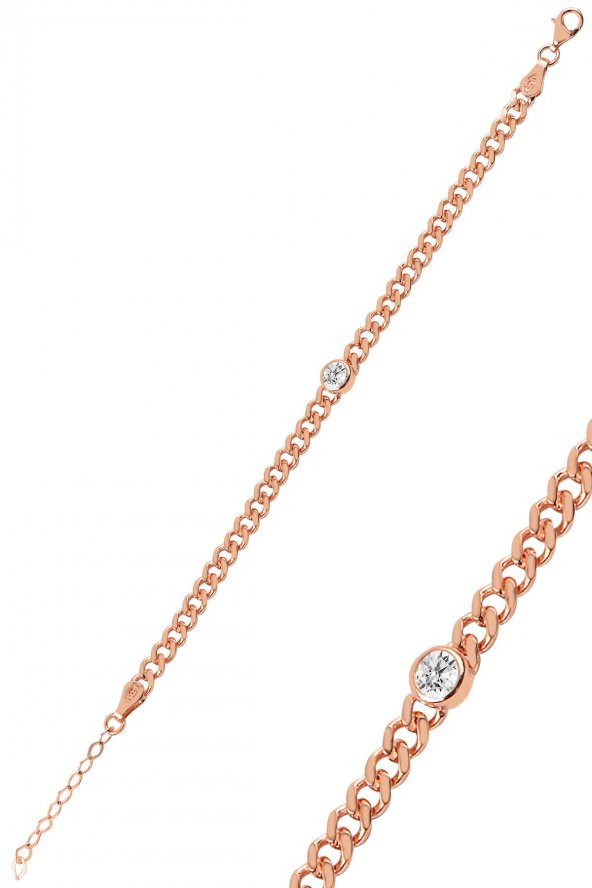 Gümüş zincir modeli tek taşlı bileklik ürün görseli