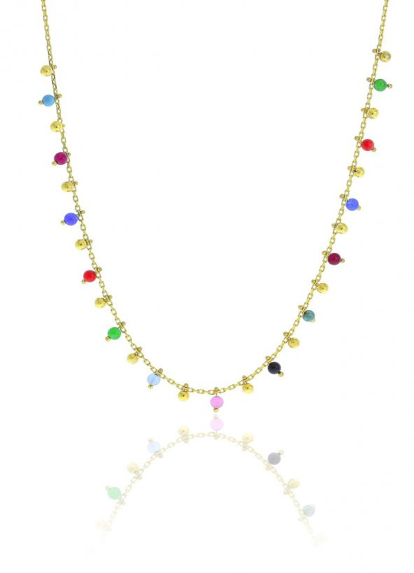 Gümüş altın yaldızlı doğal taşlı renk cümbüşü kolye ürün görseli 1