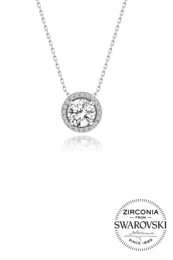 Gümüş Swarovski taşlı pırlanta modeli yuvarlak kolye