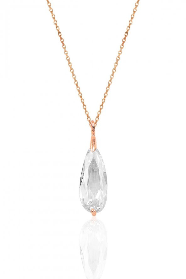 Gümüş rose zirkon taşlı damla kolye - 1