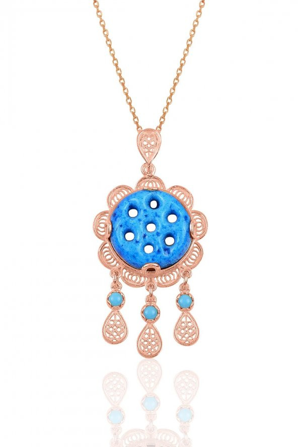 Gümüş rose yedi delikli telkari süryani nazar boncuğu kolye