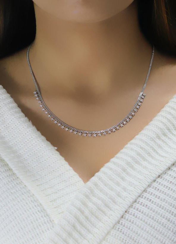 Gümüş royumlu zirkon taşlı gurmet zincirli yıldız kolye - Resim 2