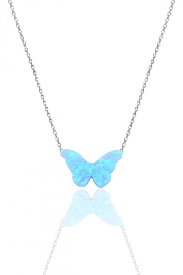 Gümüş rodyumlu opal taşlı kelebek kolye ürün görseli 1