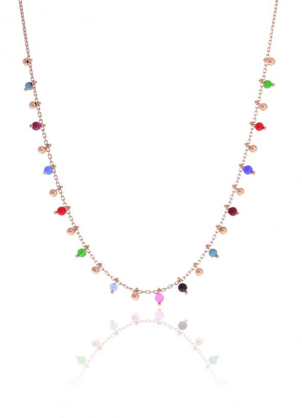 Gümüş rose doğal taşlı renk cümbüşü kolye ürün görseli 1