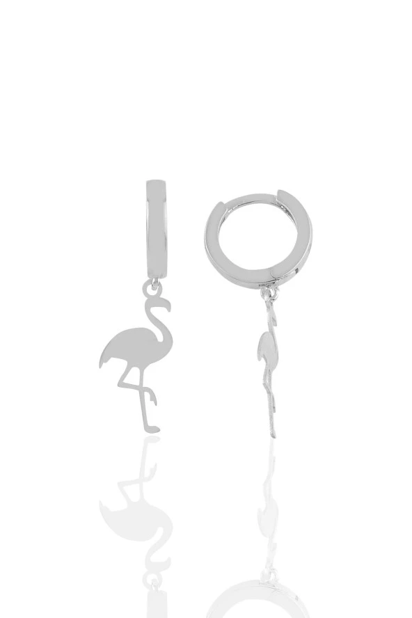 Gümüş flamingo küpe - Resim 2