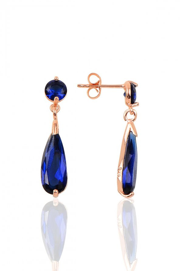 Gümüş rose safir taşlı damla modeli küpe